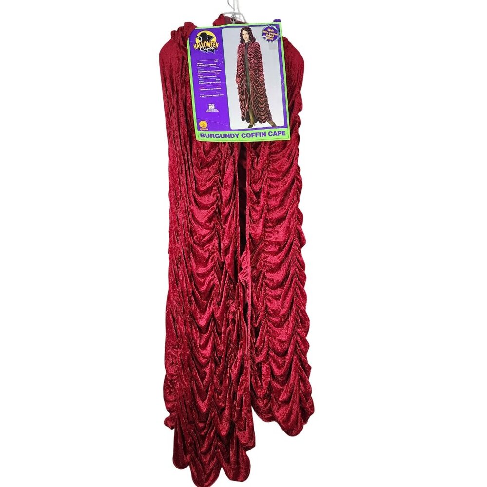 Burgundy Coffin Cape Crushed Panne Halloween Costume Accessory Adult One Size